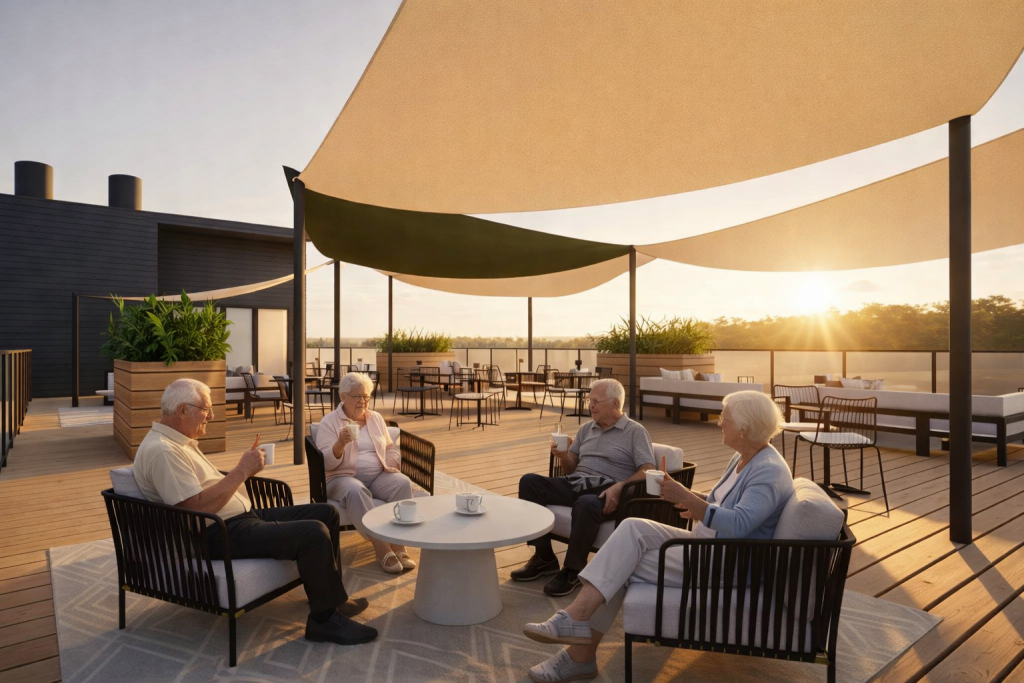 Condos Le RIVYA 55+ - relax sur la terrasse du toit